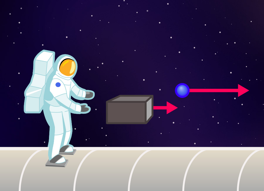 Mass and inertia: box and ball drifting away