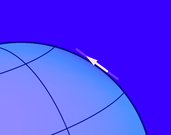 Vector on tangential plane: zoom plane edge-on / © Daniela Leitner, Markus Pössel – Einstein Online