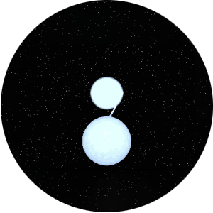 Rotierendes Doppelsternsystem / Bild wurde mit BinSim erzeugt; Modelldaten von G. Nelemans