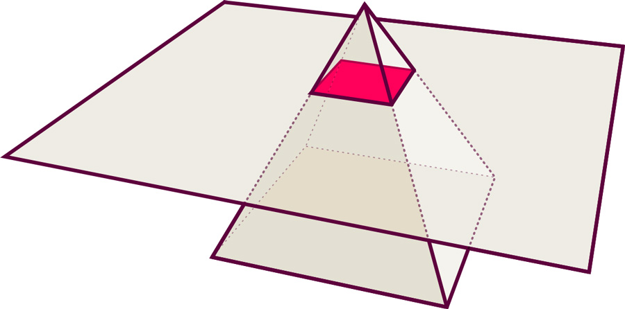 Dreidimensionale Pyramide und Ebene: Quadrat
