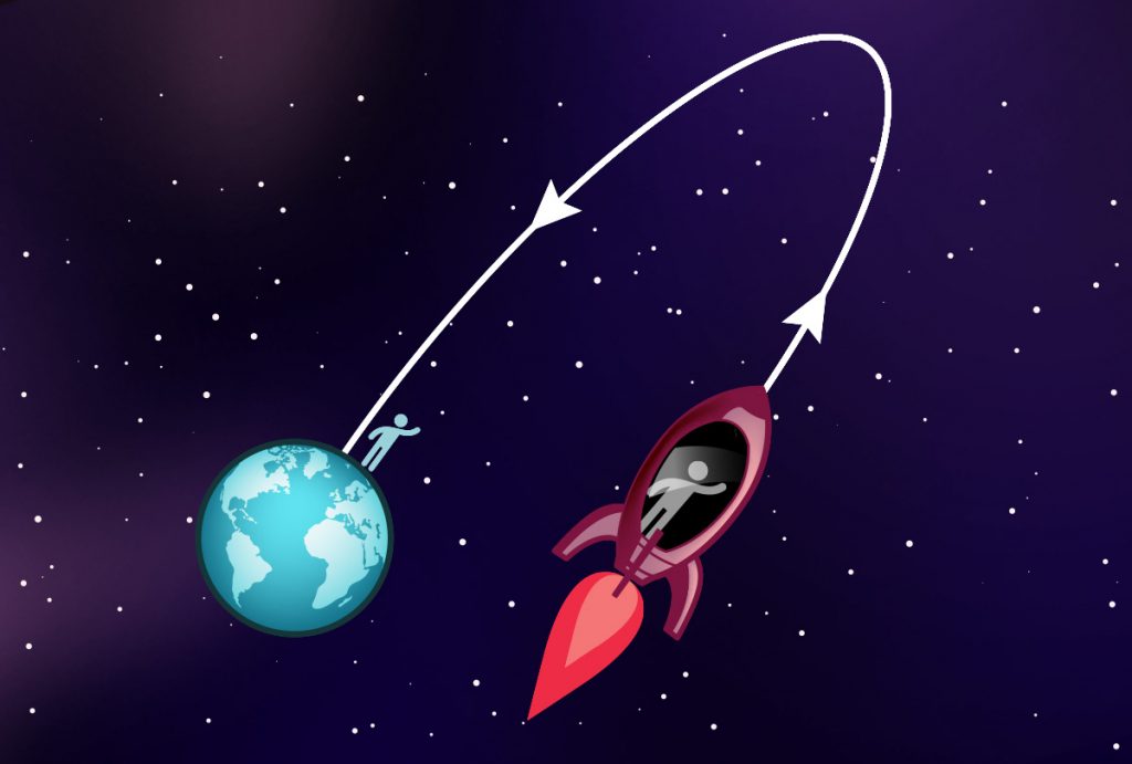 Jumeaux dans un vaisseau spatial et sur Terre