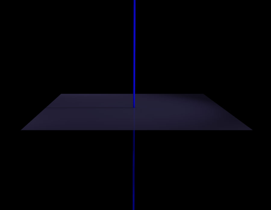 Raum mit vertikaler blauen Achse und transparenter grauer Ebene senkrecht zur Achse
