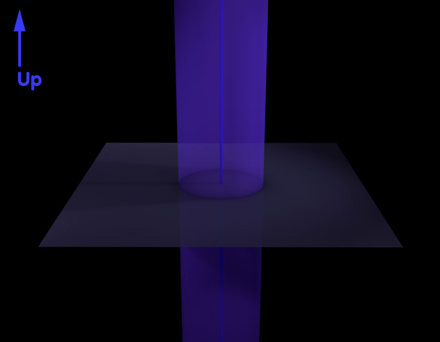 Space with a central axis that is, at the same time, the axis of a light-blueish cylindrical surface